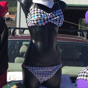 Xhilaration Houndstooth Bikini L Halter Side Chain